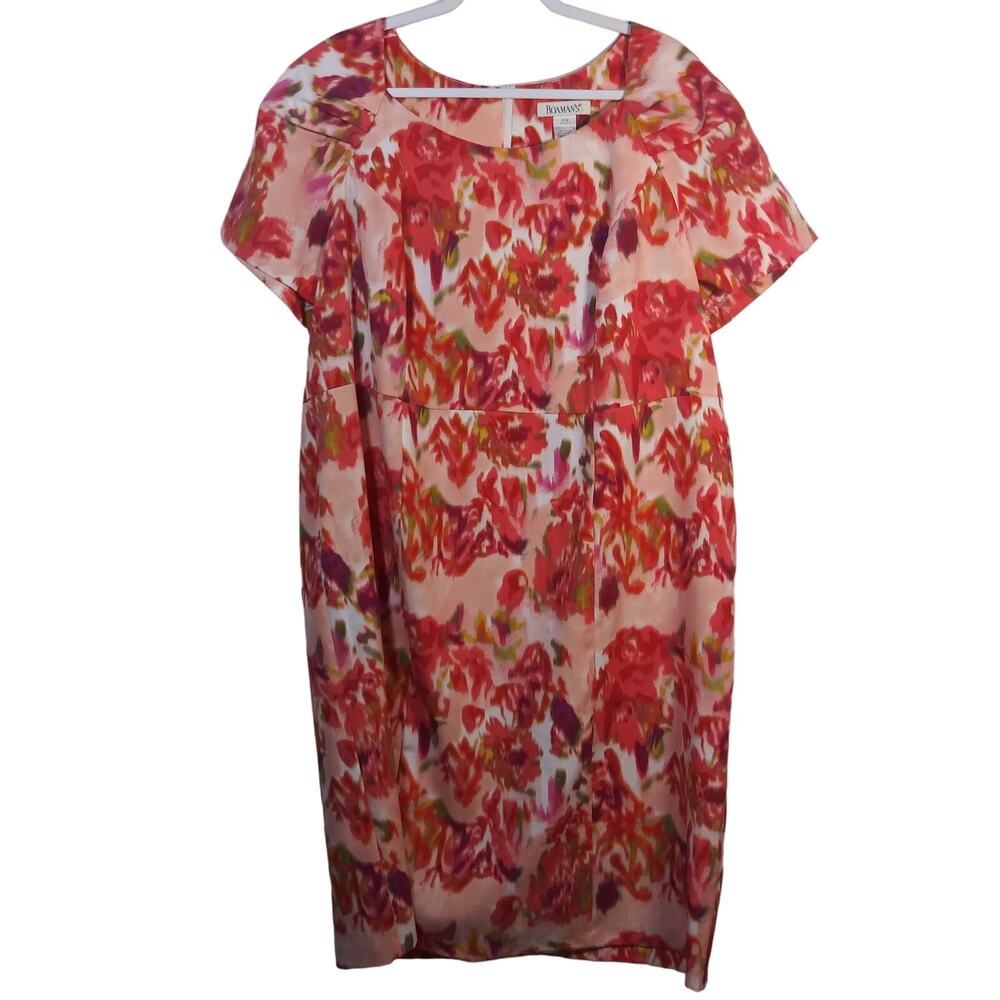 Roaman's Colorful Floral Cap Sleeve Sheath Dress Spring Wedding Guest Size 20 W